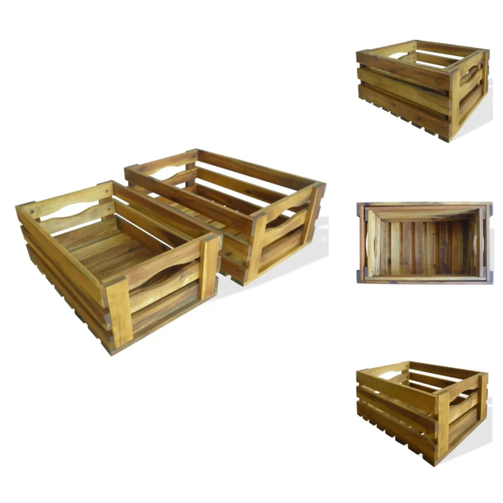 vidaXL Lot de 2 Caisses à Pommes en Bois d'Acacia Massif pour Jardin