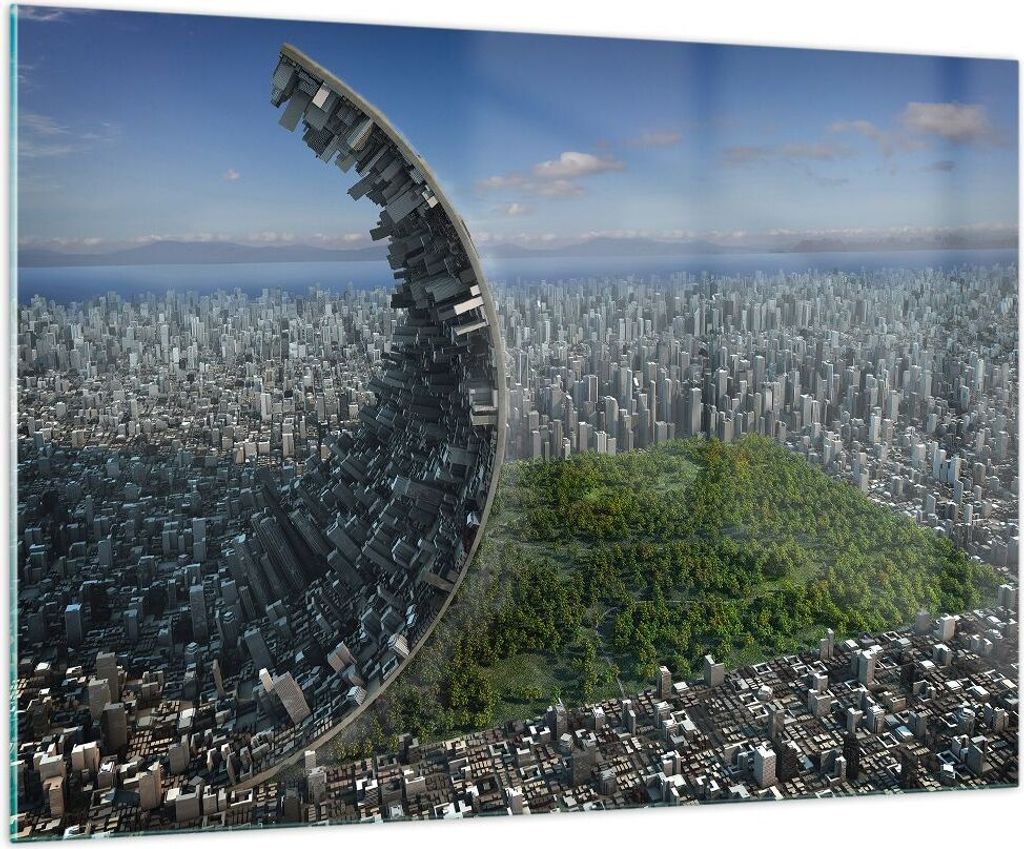 Bilder auf glas - Baum Park Abstraktion Stadt - 100x70cm - Glasbilder - Wandbilder - Kunstdruck - zum Aufhängen bereit - Wanddekoration aus Glas -...