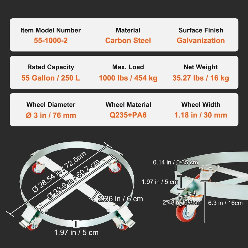 Chariot à Tambour C 2PCS - Support de Manutention Robuste en Acier - 2