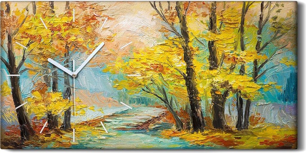 Wandkunst Leinwand Bild Uhr Geräuschlos 60x30 Ölgemälde Wald Bäume Kunst - weiße Hände