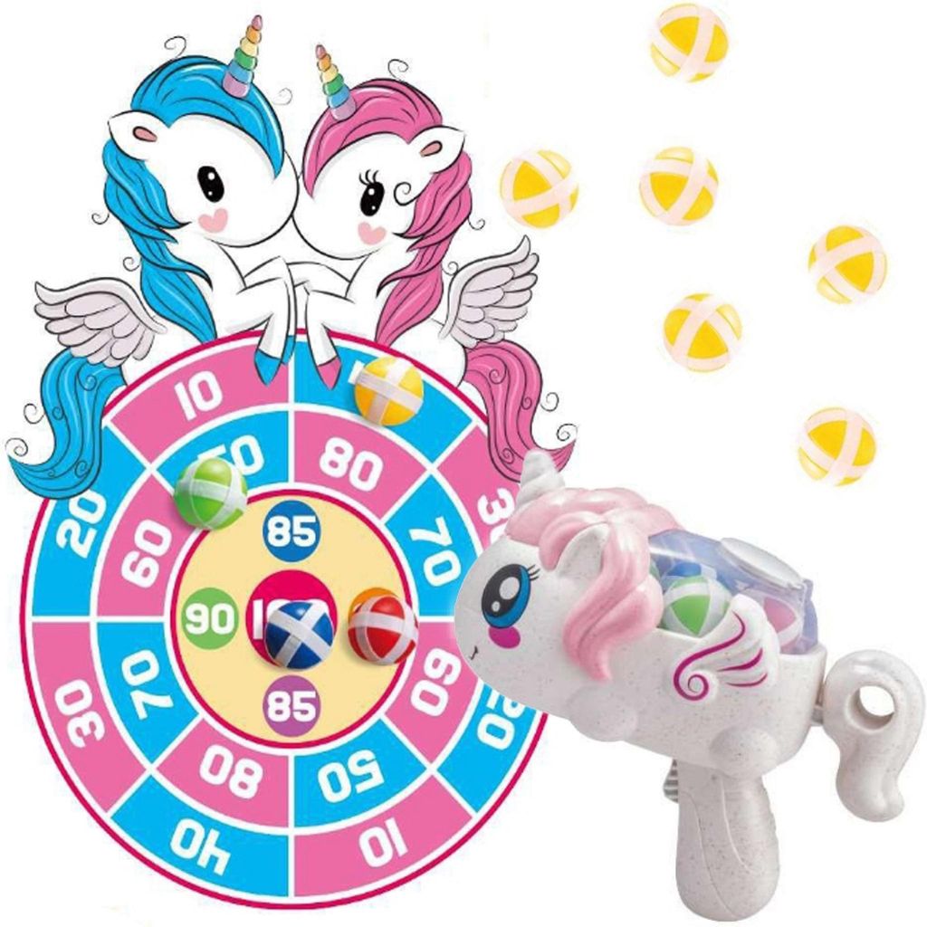 Woopie Velcro Darts Arcade-Spiel 2-in-1-Set Shield Launcher Einhorn