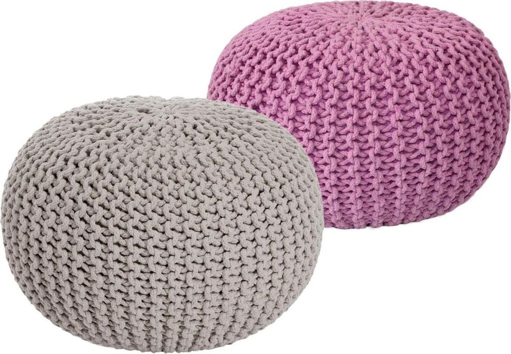 Soma Sitzhocker Pouf Hocker SET 2 Stück Grobstrick-Optik Ø 55 cm, H 37 cm (BxHxL) 55 x 37 x 55 cm beige & pink