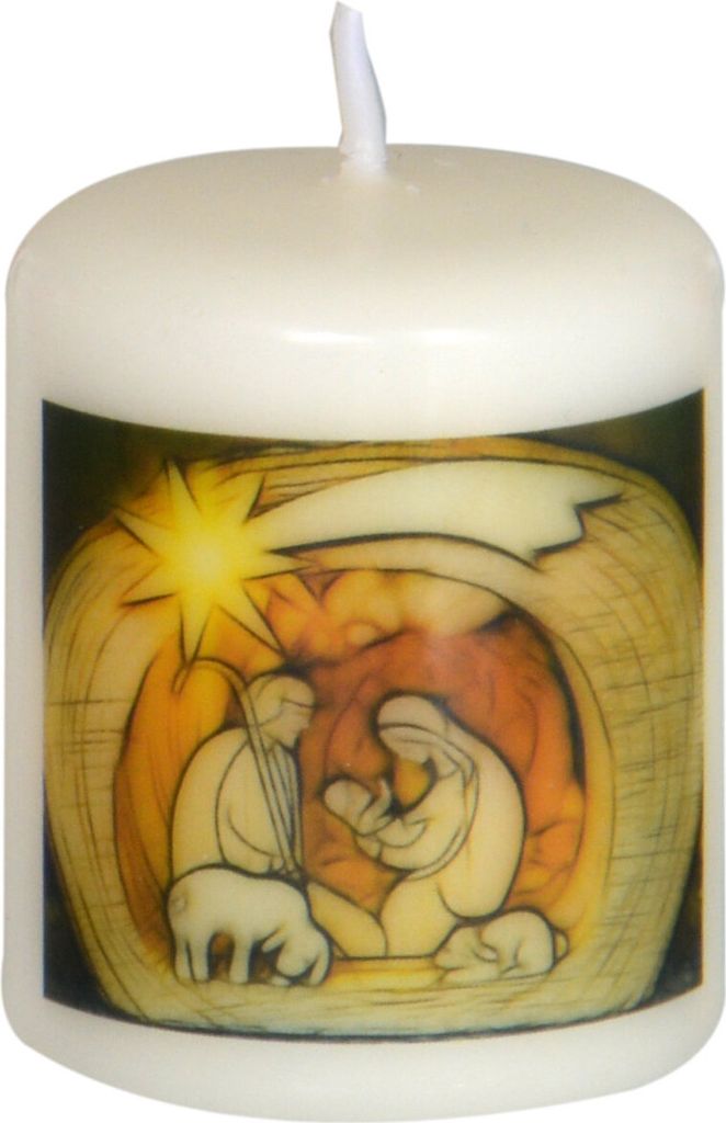 Weihnachtskerze "Krippenmotiv" Elfenbein 60 x Ø 50 mm, 1 Stück