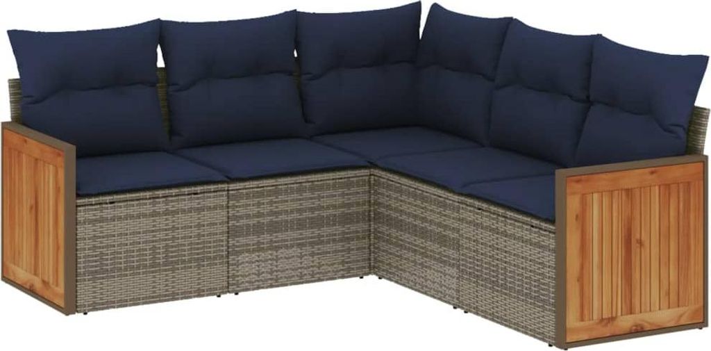 5-teiliges Gartensofa-Set mit Kissen, grau, Polyrattan