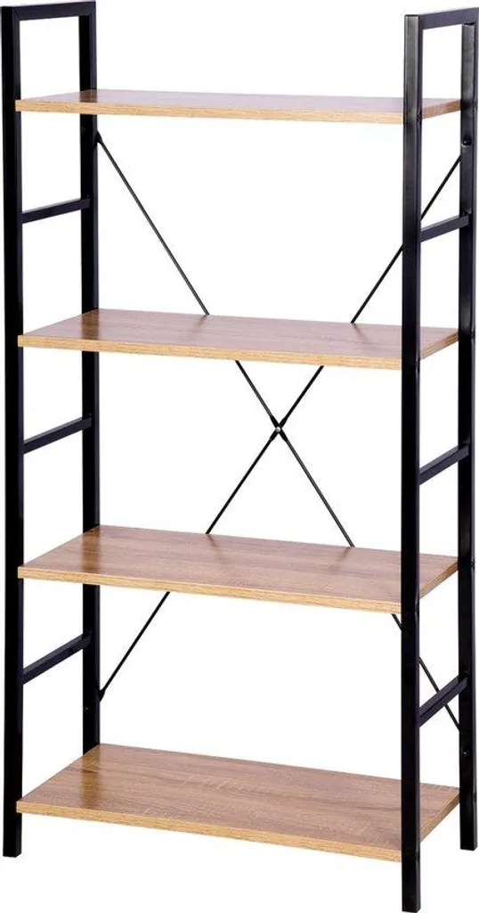 Bibliothèque de rangement 4 niveaux bois chêne clair pour salon et bureau