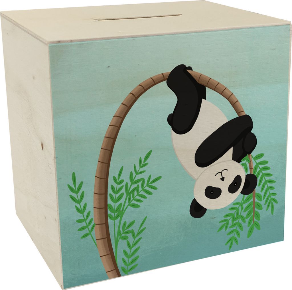 Panda auf Bambus Spardose aus Holz