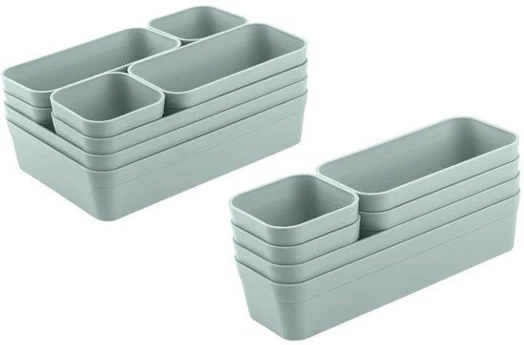 Organisateurs de tiroirs modulables vert pastel lot de 14 bacs sains