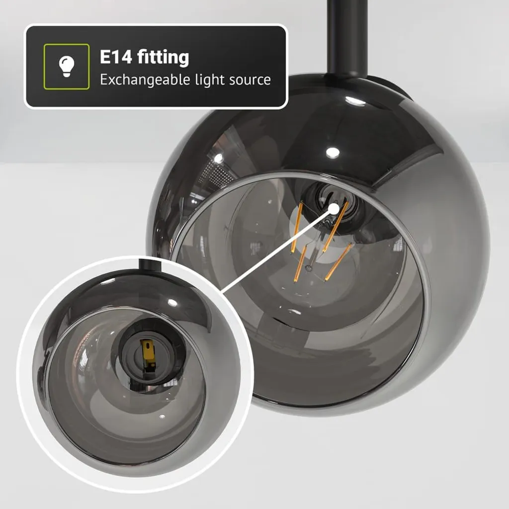 Plafonnier Noir à 2 Spots LED Inclinables en Verre Fumé Douilles E14 - 4