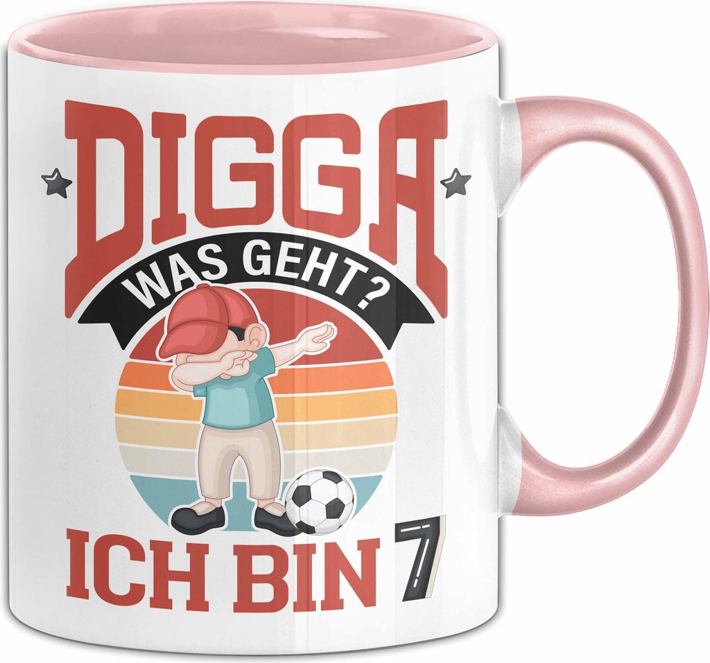 7. Geburtstag Geschenk Tasse Becher Jungs Sohn Geburtstagsgeschenk Digga Was geht Ich Bin 7 (Rosa)