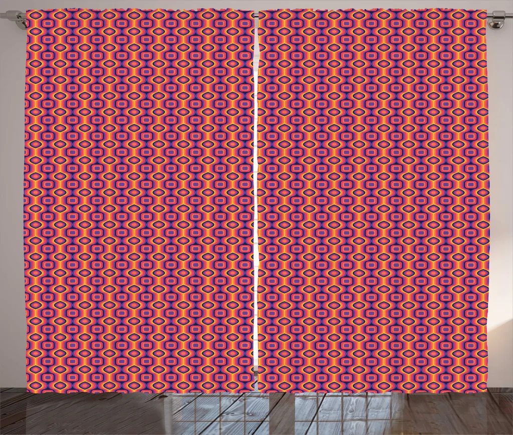 Rideau Coloré Géométrique avec Boucles et Crochets 280x225cm en Tissu