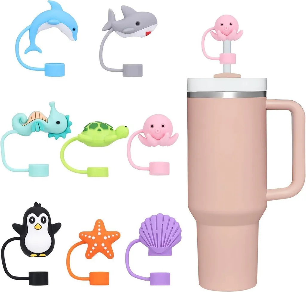 Accessoires de Paille Stanley Cup : 8 Embouts Silicone Animaux Marins