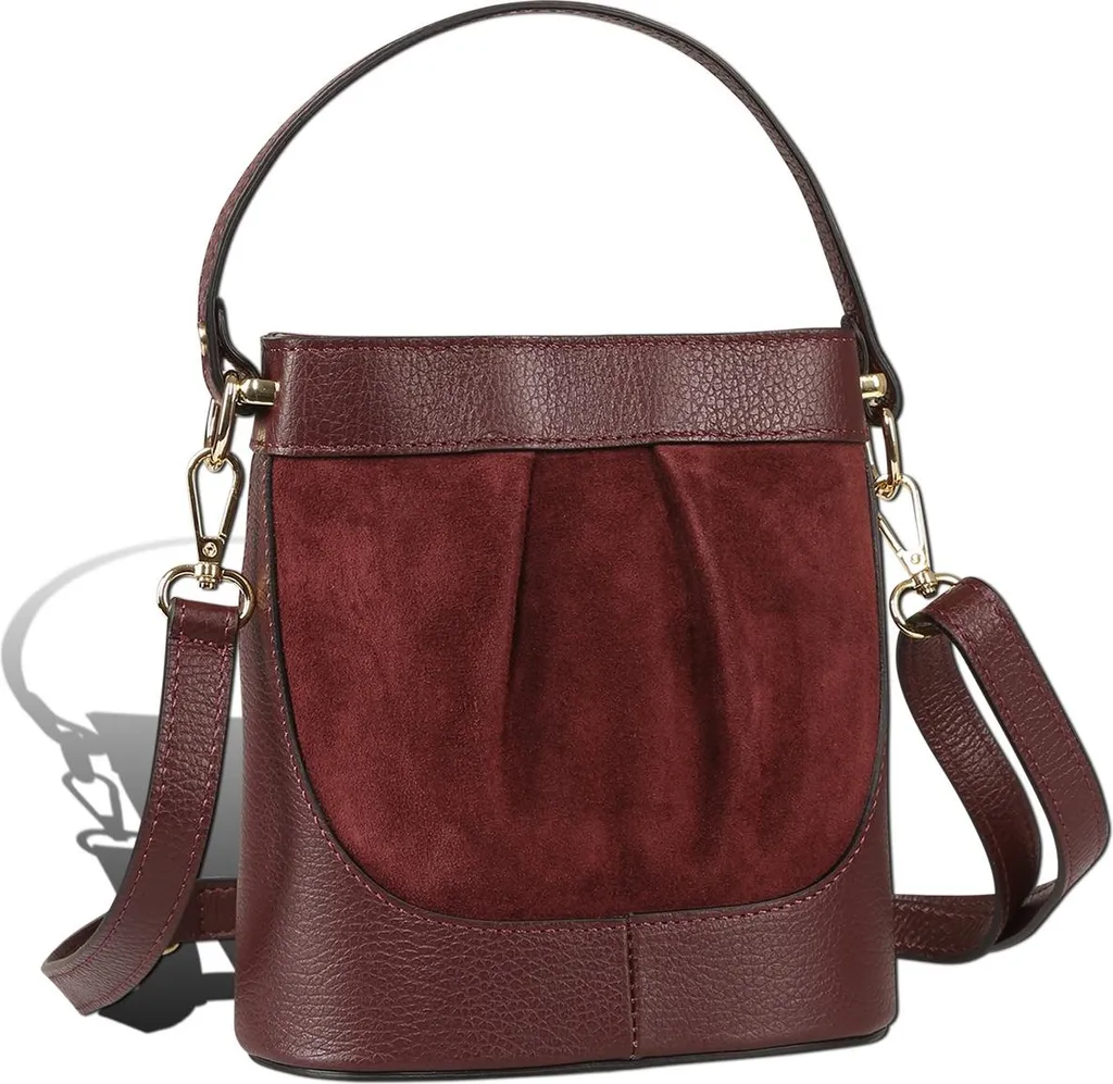 Sac bandoulière Toscanto 18cm rouge foncé cuir grainé et compact