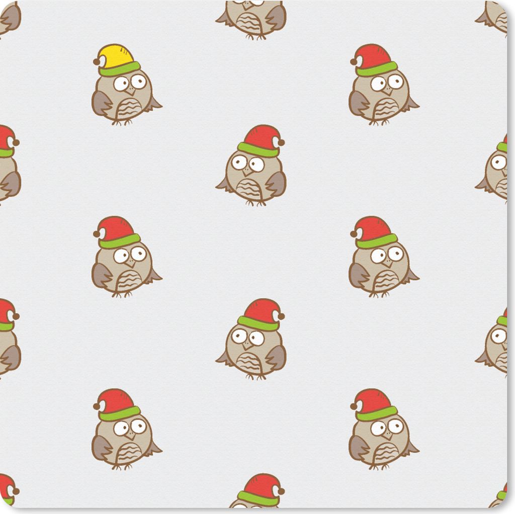 MuchoWow Mauspad Mousepad Eule - Weihnachtsmannmütze - Cartoon - Kind - Design 20x20 cm - Mousepads - Maus Mat - Pad - Mausunterlage - Desk Mat ...