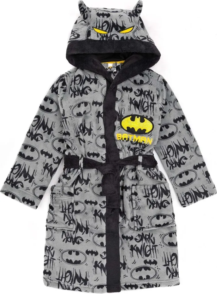 Batman Robe de Chambre Garçon NS6723 - Polaire Gris Noir Jaune (146-152)