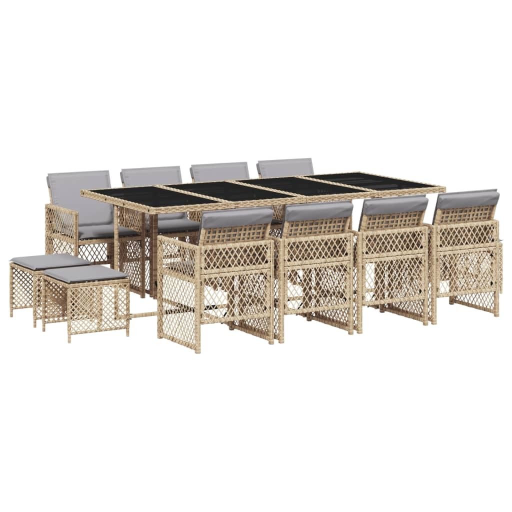 "2026 MODERNE" 13-tlg. Garten-Essgruppe - elegantes Design - Sitzgruppe/Gartenmöbel-Set - mit Kissen Beige Poly Rattan - Terassenmöbel NeuMöbel7...