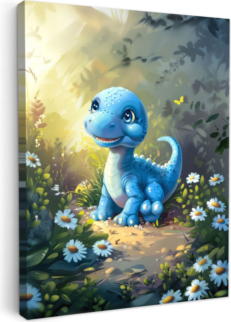 Wanddeko 60x80 cm - Kinder Jungen - Dino - Blau, Wandbilder, Wanddeko Wohnzimmer, Bild