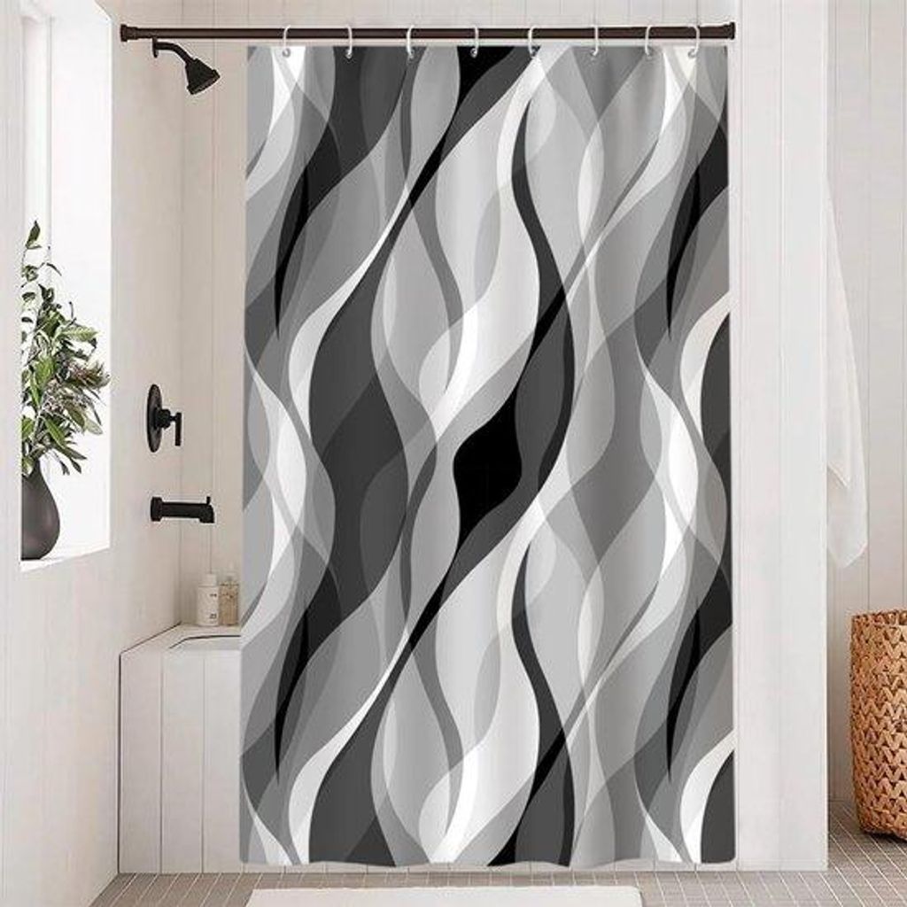Geschwungene Duschvorhang - abstrakter Design - 120 x 200 cm - wasserdicht - grau