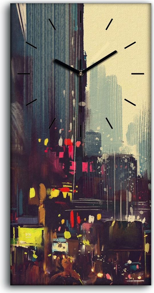Wanduhr Bürouhr Leinwand Bild 30x60 Foto Stadt verkehr und bunte Licht - schwarze Hände