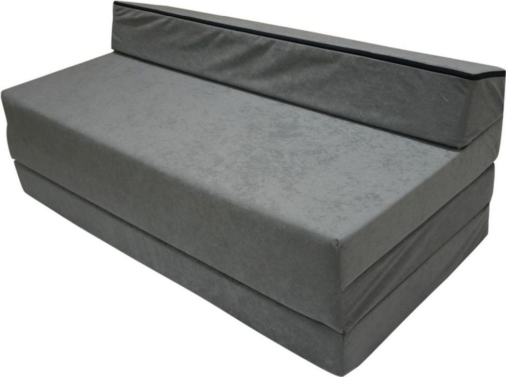 A gray foldable mattress/sofa is shown against a white background.