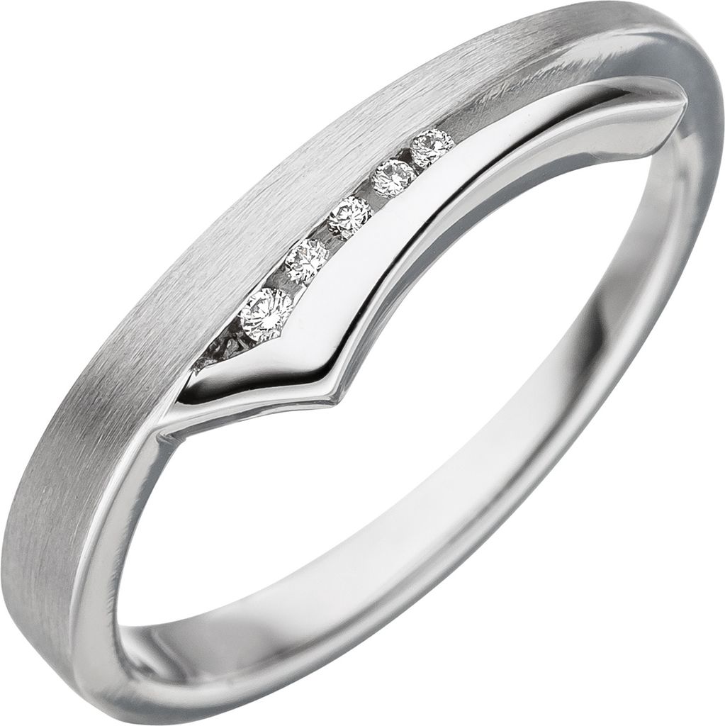 Gr. 50 Damen Ring 585 Gold Weißgold teil matt 5 Diamanten Produktbild 