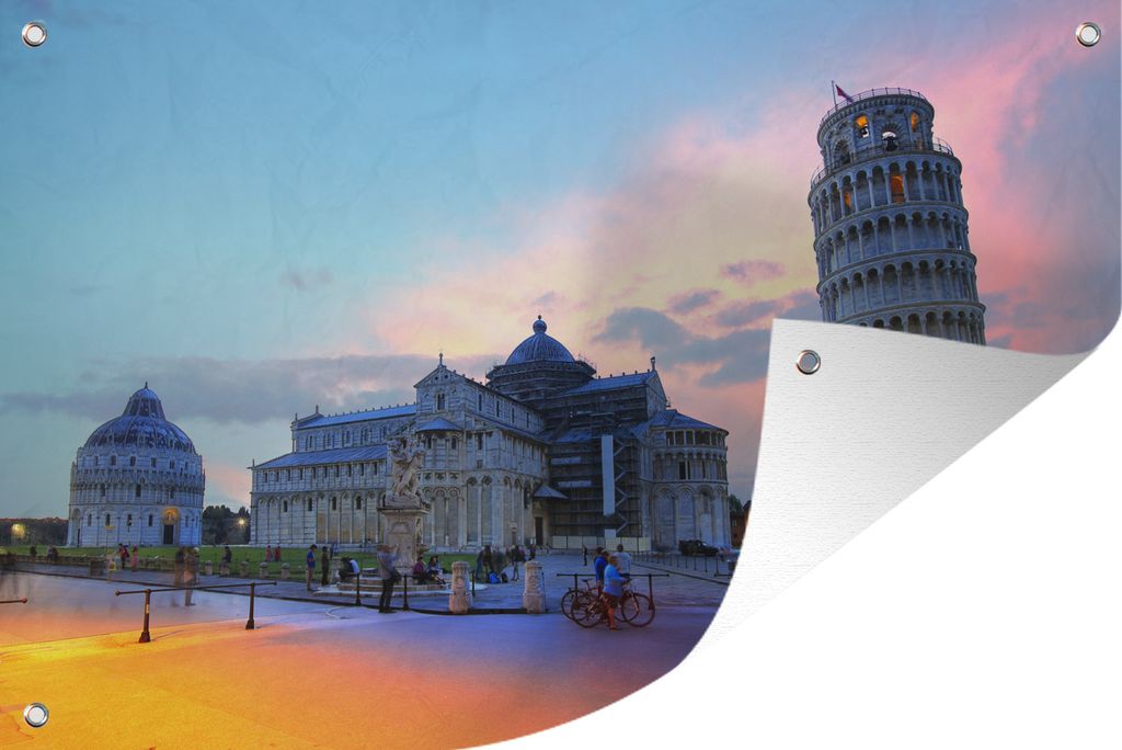 MuchoWow 60x40 cm Outdoor-Poster Gartendeko Sichtschutz Garten Poster für den Garten Turm von Pisa - Italien - Sonnenaufgang