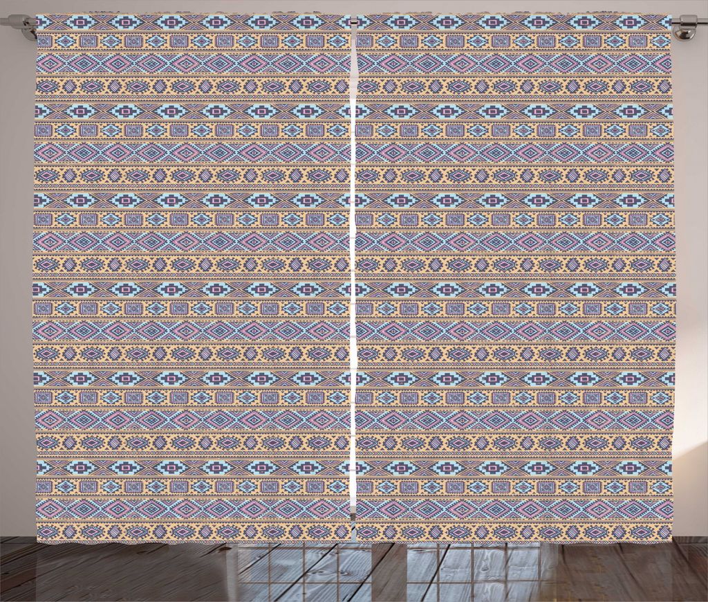 ABAKUHAUS Ethnisch Rustikaler Vorhang, Pastellweinlese-geometrische Kunst, Wohnzimmer Universalband Gardinen mit Schlaufen und Haken, 280 x 225 cm,...