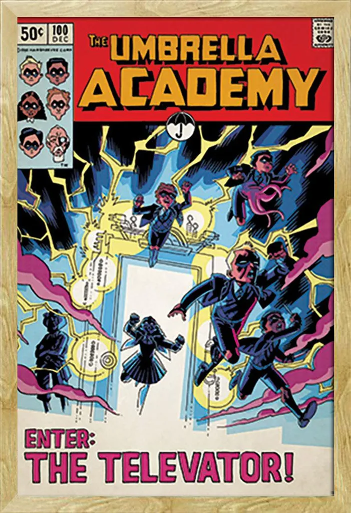 Umbrella Academy, The - Poster - Enter The Elevator + cornice rimovibile, Shinsuke® Maxi MDF faggio, vetro acrilico