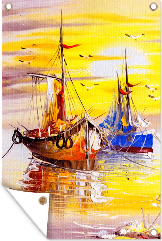 MuchoWow 40x60 cm Outdoor-Poster Gartendeko Sichtschutz Garten Poster für den Garten Malerei - Boot - Wasser - Ölfarbe
