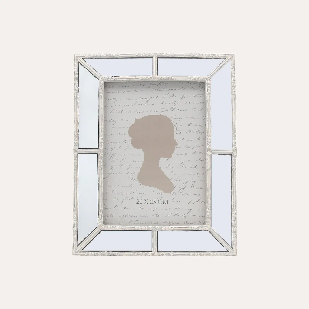 Cadre photo rectangulaire blanc effet miroir 19x24 cm pour décoration