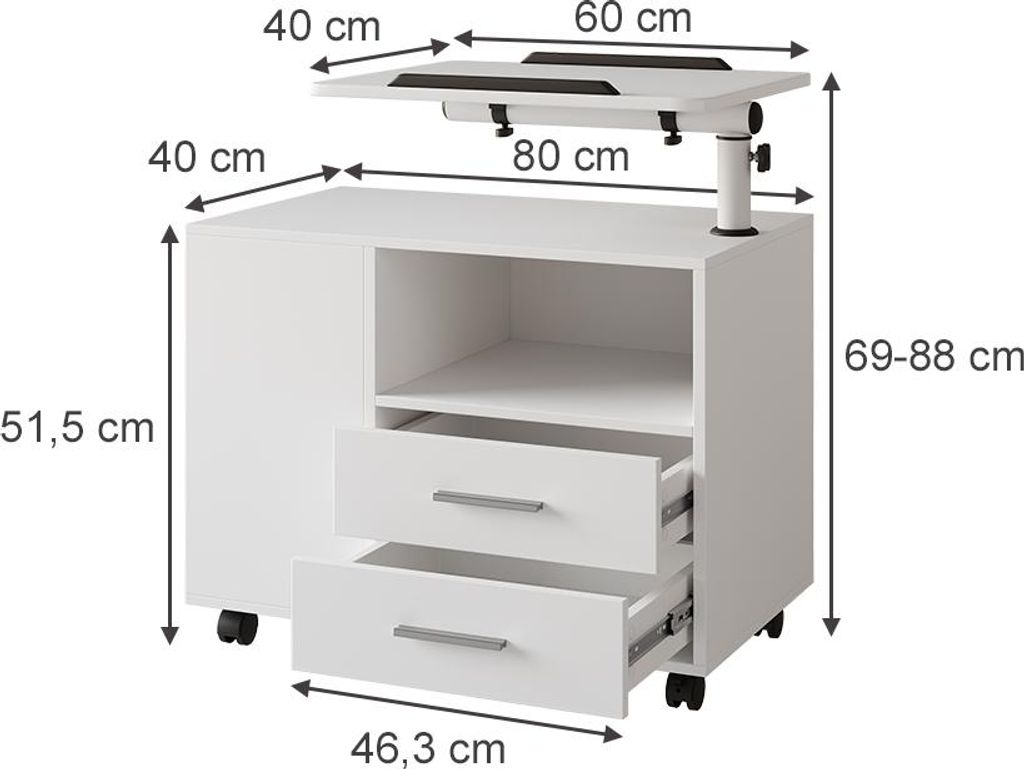 Nachttisch Vicco Bora Weiß 80 x 88 cm mit verstellbarer