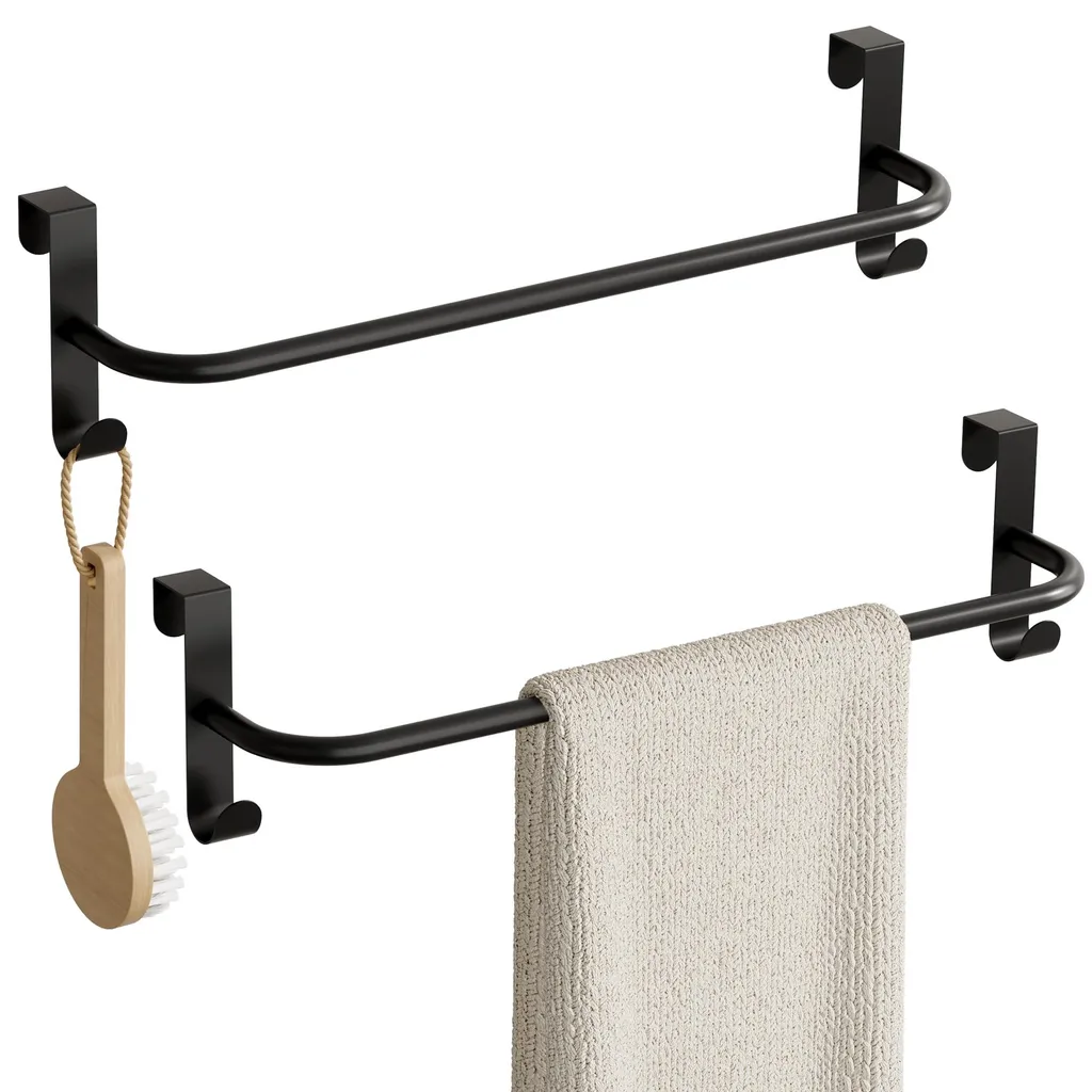 Porte-serviettes noir 40 cm en acier pour porte de placard de cuisine