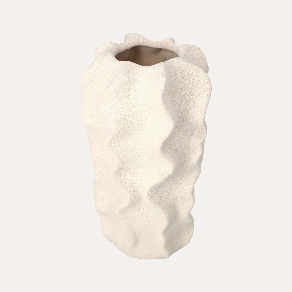 KEYHOMESTORE Pot en céramique ivoire ondulé - Vase décoratif Ø 20cm