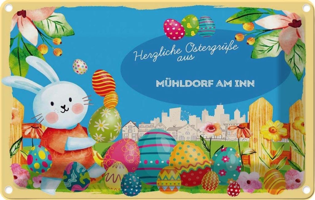 vianmo Blechschild 12x18 cm Ostergrüße MÜHLDORF AM INN Ostern Gruß
