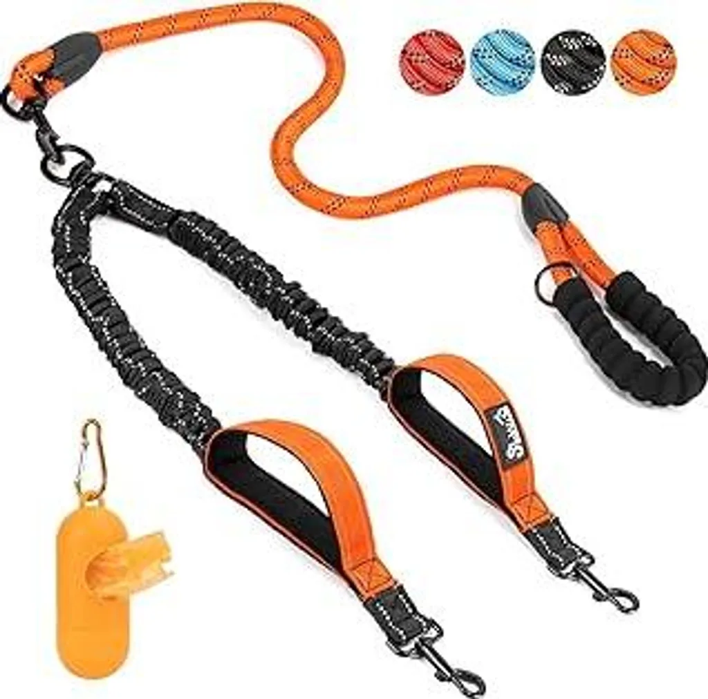 Guinzaglio Doppio Professionale per 2 Cani: 360° Tangle-Free Arancio
