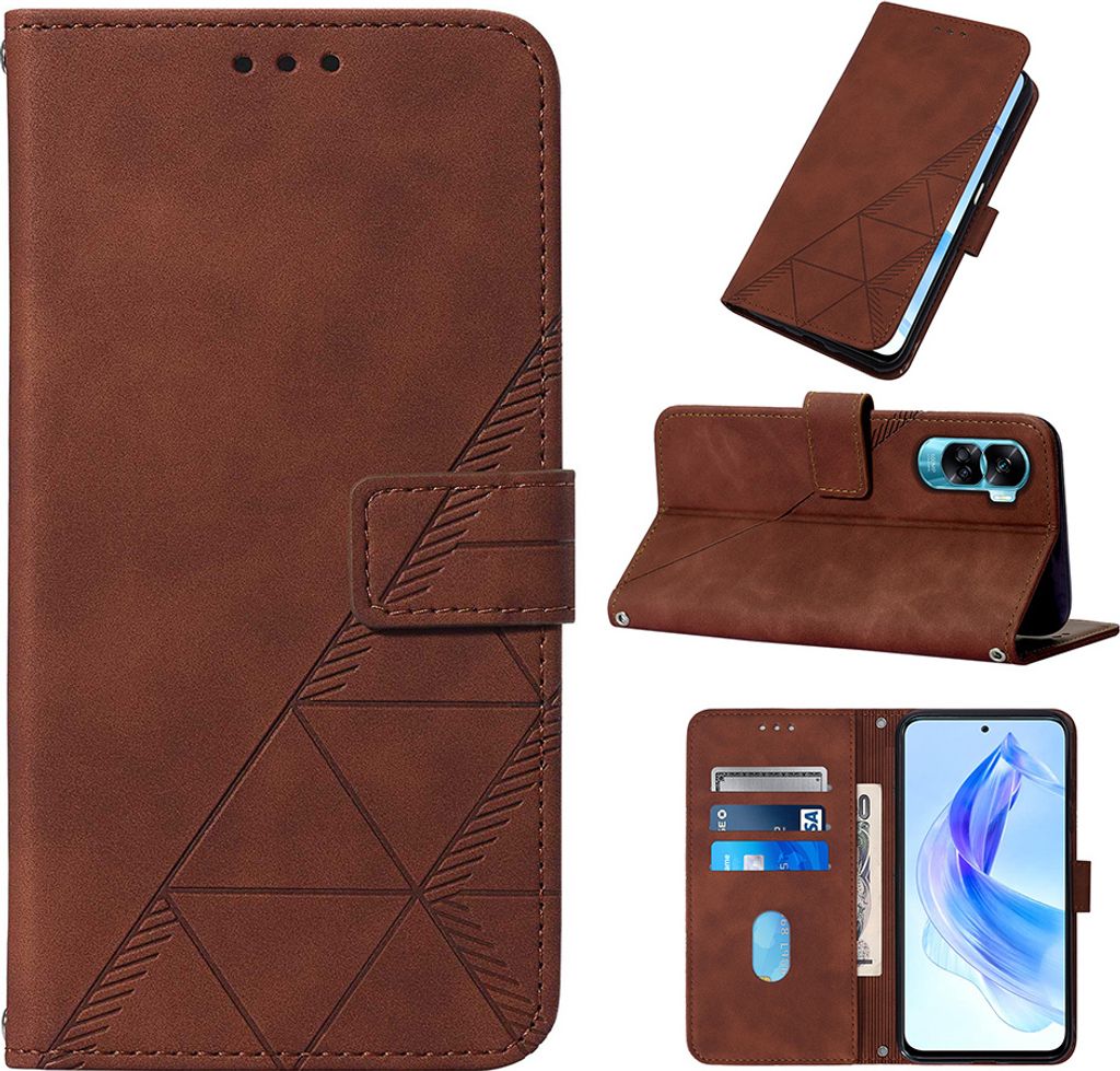 Hülle für Honor 90 Lite Prägung Flip Leder Kartenfächer Schutzhülle mit Ständer Braun