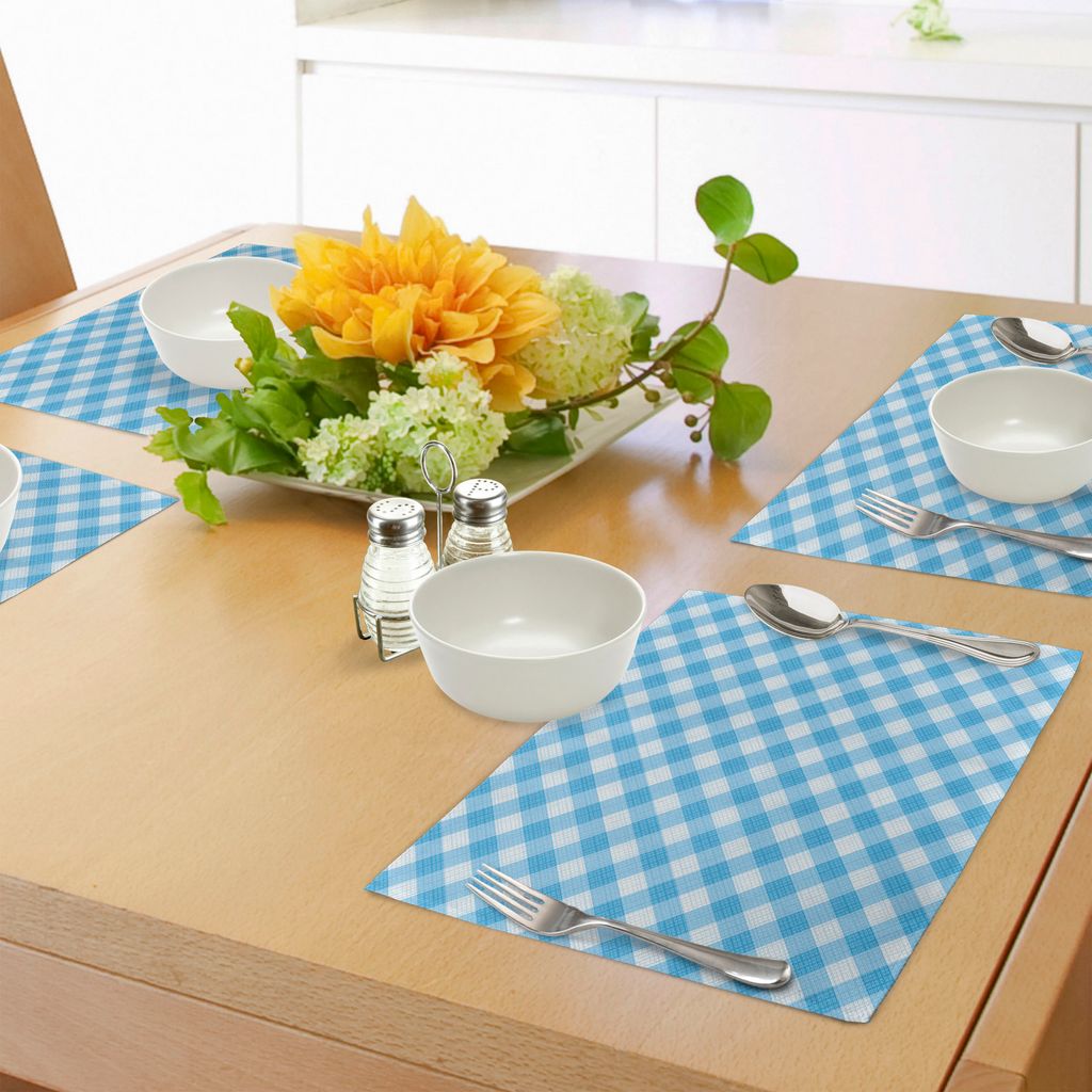 ABAKUHAUS Kariert Platzmatten, Blaue und weiße Gingham-Gewebe-Beschaffenheits-Bild-Landart-Plaid gekreuzte Streifen, Tiscjdeco aus Farbfesten Stof...