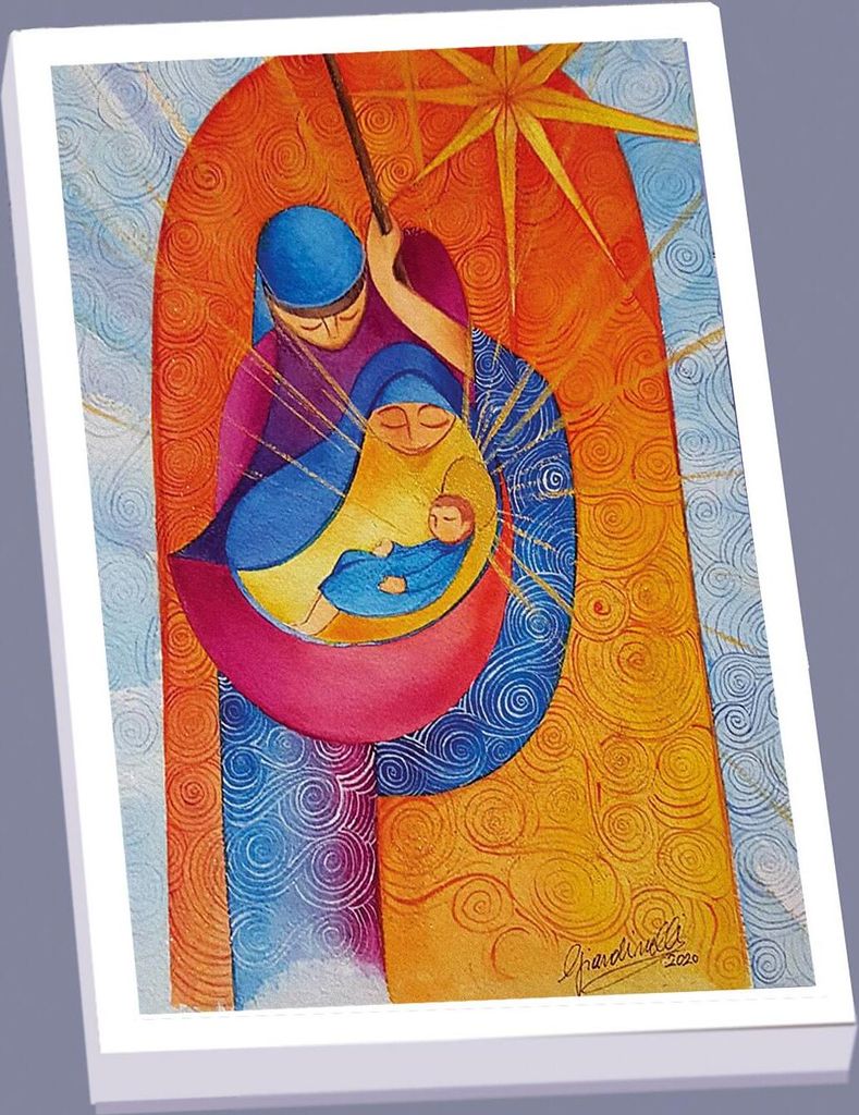 Geschenkset Holy-Family im Kästchen für Weihnachten mit 6 folienkaschierten A6 Textblättern und 6 Briefumschlägen