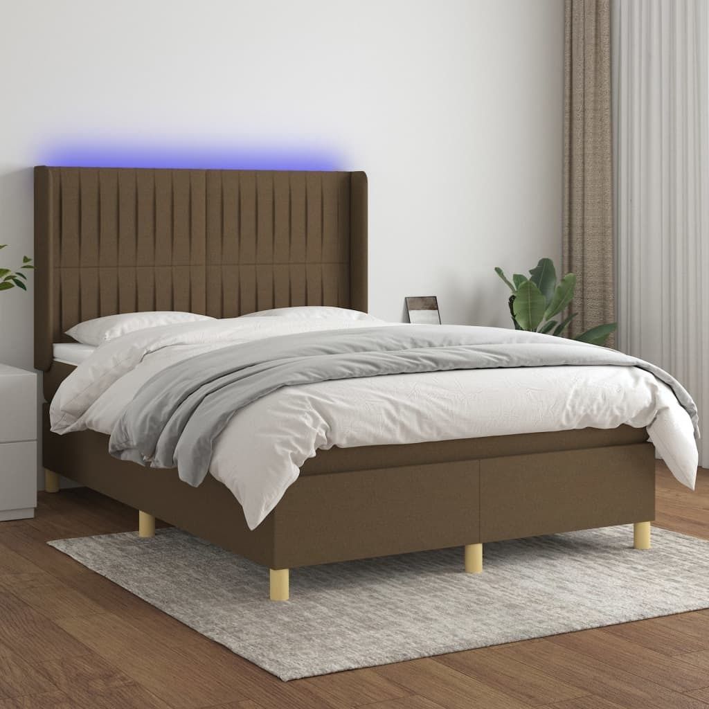 "2024"cloris Boxspringbett mit Matratze & LED Dunkelbraun 140x200 cm Stoff - Klassische Betten CHY66862489