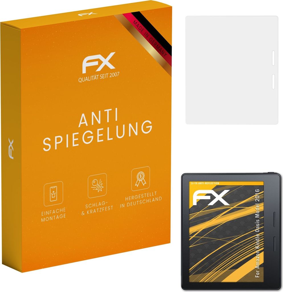 atFoliX FX-Antireflex 2x Schutzfolie kompatibel mit Amazon Kindle Oasis (Model 2016) Displayfolie