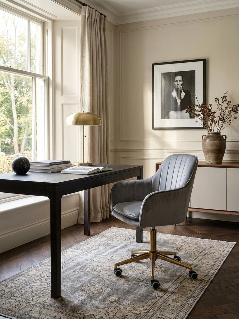 Schreibtischstuhl Samt Grau, Design Drehstuhl mit Lehne, Arbeitsstuhl 120 kg Höhenverstellbar, Schalenstuhl mit Rollen, Stuhl Drehbar
