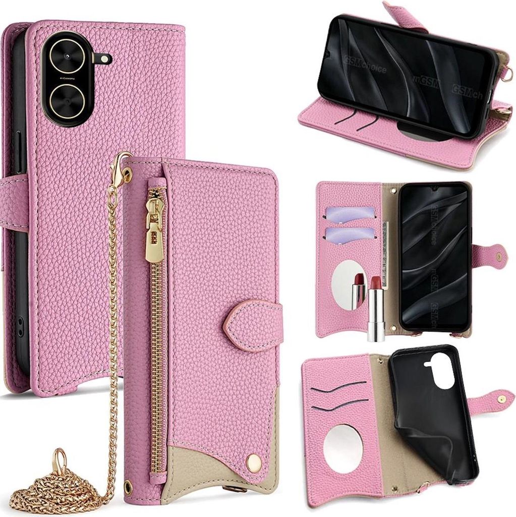 Für Xiaomi Redmi A5 4G Design Crossbody Chain Kunstleder Schutz Tasche Rosa