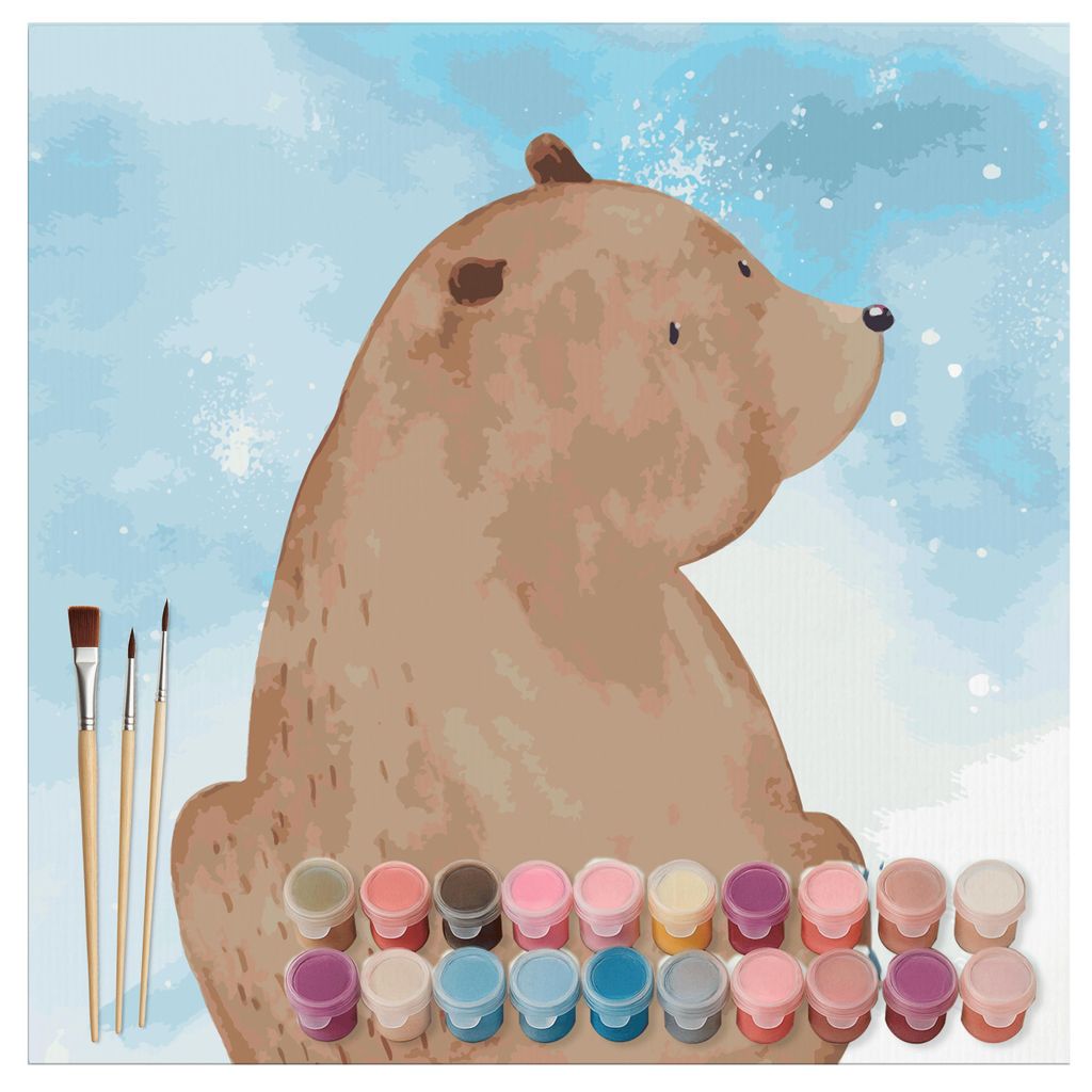 Mr. & Mrs. Panda Malen nach Zahlen Bär Schulterblick Motiv 40 x 40 cm Ohne Rahmen - Blau Pastell - Geschenk, Teddy, Selbstachtung, mit, Bären, We...