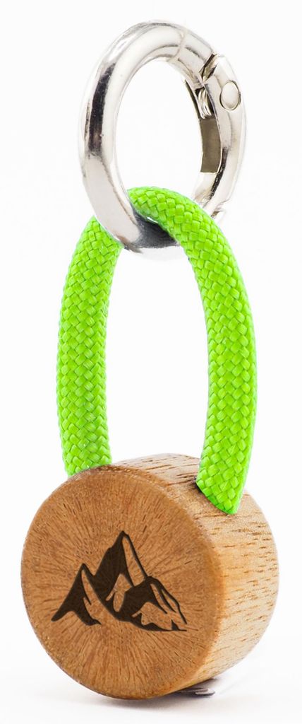 GIPFELWELLE Handgemachter Holz Schlüsselanhänger mit Gravur Kette Ring 4 mm Paracord Segeltau, Damen Herren, Berg, Neongrün