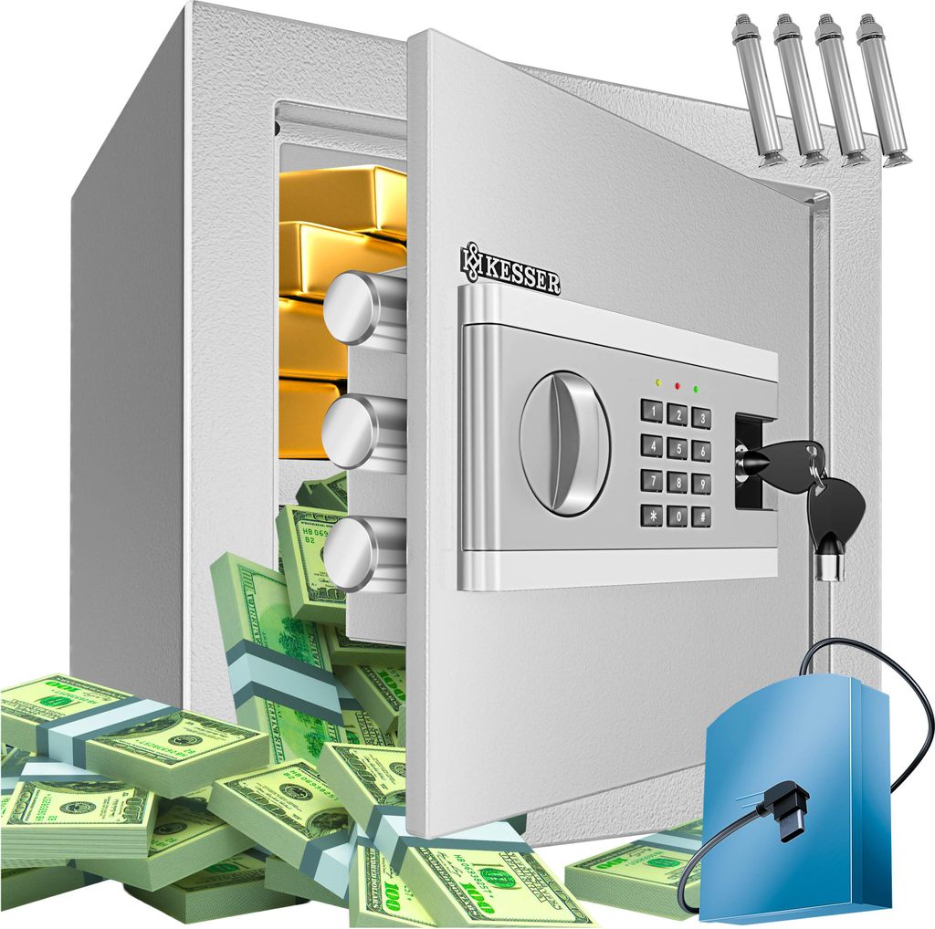 KESSER Elektr. Tresor | Inkl. Batteriebox | Elektronischer Safe | 3x Doppelbolzenverriegelung | Boden Wandtresor | Möbeltresor | Innenbeleuchtun...