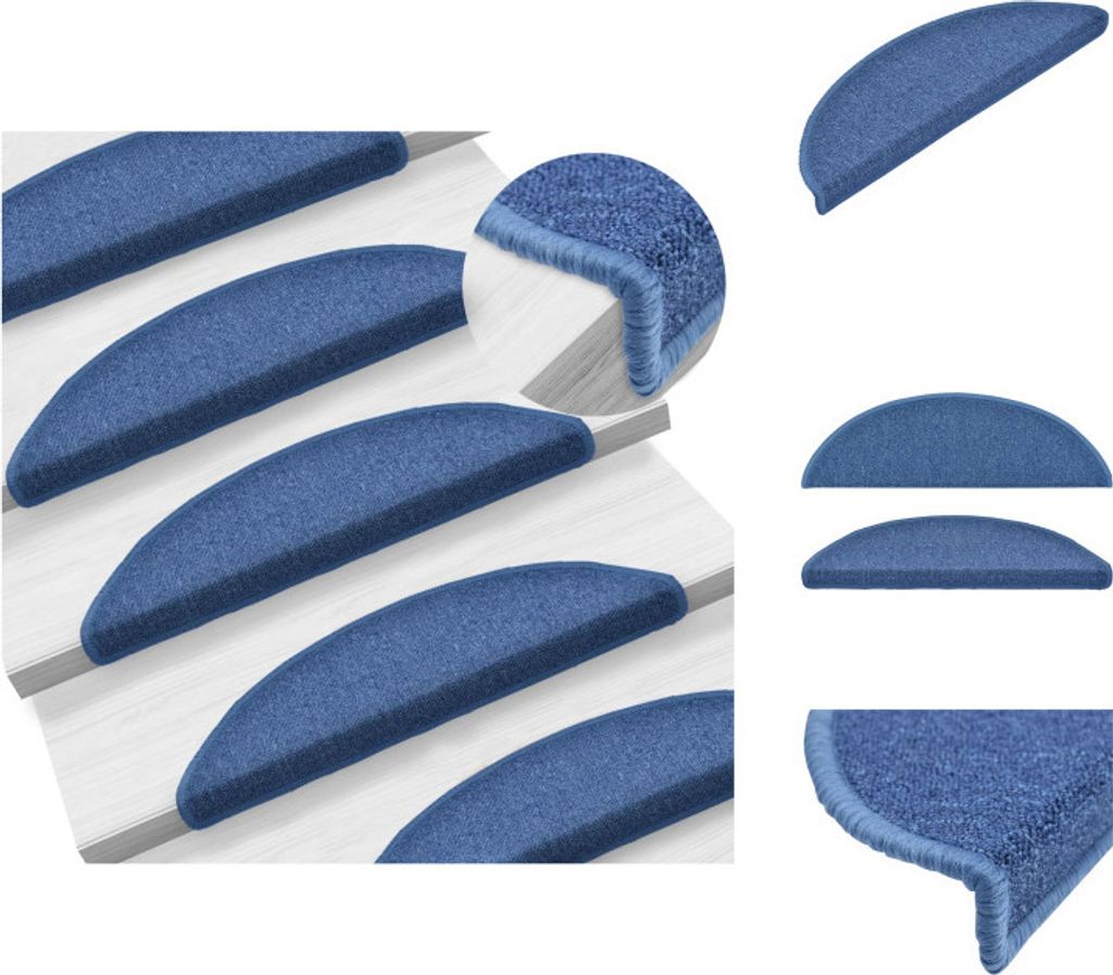 vidaXL 15 Stk. Treppenmatten Blau 56 x 17 x 3 cm - Stufenteppiche