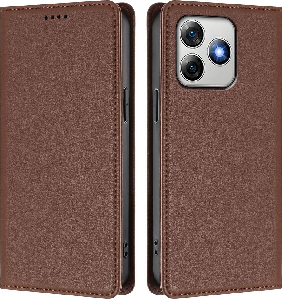 Handyhülle für Ulefone Note 18 Pro /Note 18 Ultra, Kunstleder Klapphülle Stoßfeste Magnetische Hülle mit Ständer Braun
