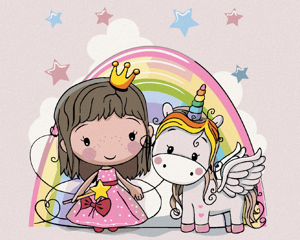 Zuty - Malen nach Zahlen - PRINZESSIN UND EINHORN, 40x50 cm, ohne Keilrahmen