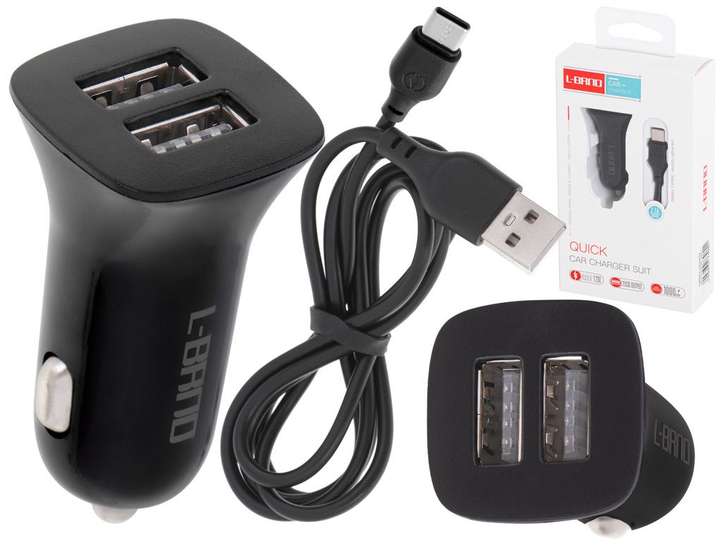 Duální autonabíječka USB + TYPE C Černá Obrázek produktu 