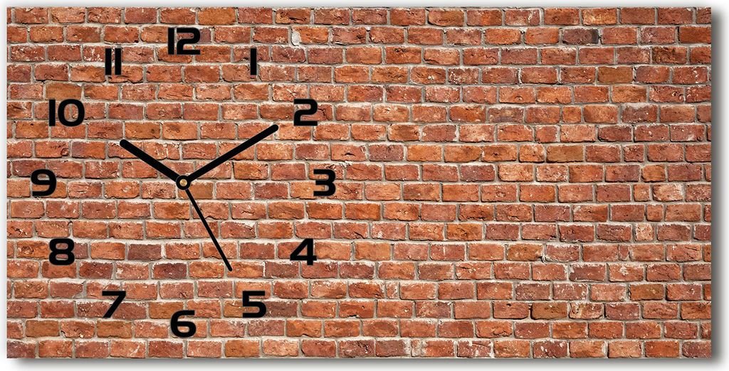Wanduhr aus Glas – 60x30 cm - Glasbild - Glasuhr - Gehärtetes Glas - schwarze-zeiger - Ziegelwand