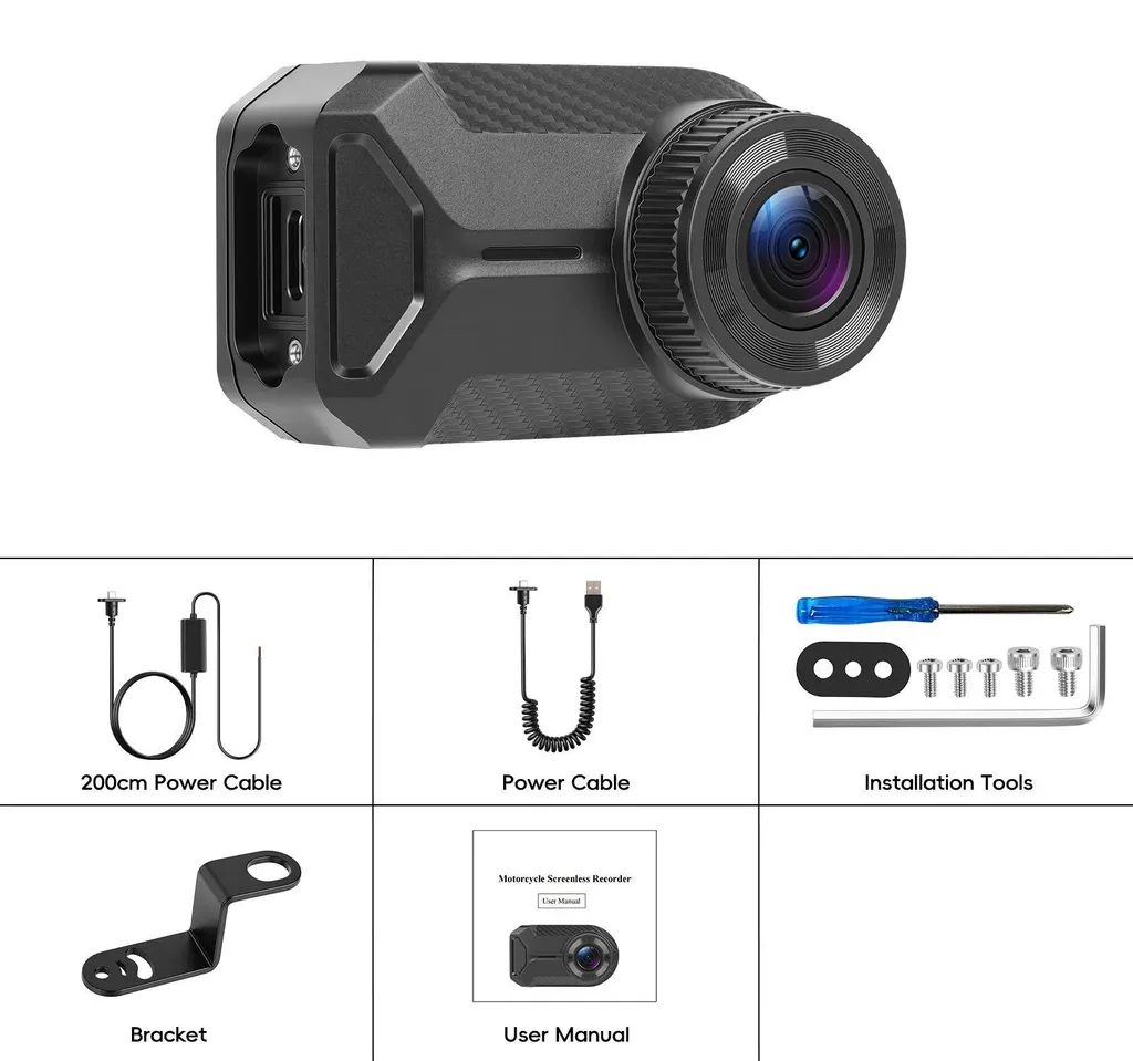 Caméra moto Full HD 1080p Wi-Fi étanche avec support de guidon rigide